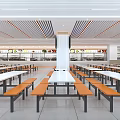 Spacious Clean Dining Hall Interior With Tables Chairs And Food Counters