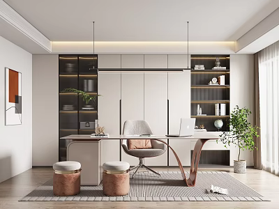 Modern study desk and chair combination 3d model