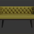 Yellow Curved Sofa With Tufted Diamond Pattern Backrest Leather Upholstery And Dark Wooden Legs