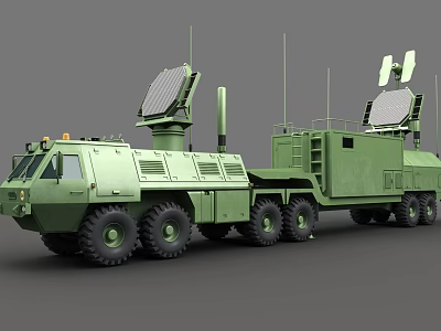 Military Green Heavy Duty Functional Vehicle With Radar System And Multiple Antennas 3d model