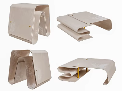 Modern Light Colored Coffee Table With Folding Structure And Gold Decorative Nails 3d model
