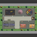 Miniature Amusement Park Architecture Featuring Ferris Wheel Colorful Tent And Green Yellow Trees