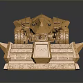 Golden Futuristic Vehicle Model With Detailed Mechanical Design On Display Base