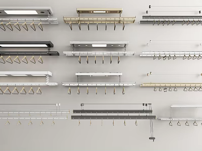 Different Types Of Clothes Hangers With Metal Rods And Various Hook Designs 3d model