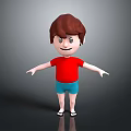 3D Cartoon Character with Brown Hair Red Shirt Blue Shorts White Sandals and Outstretched Arms