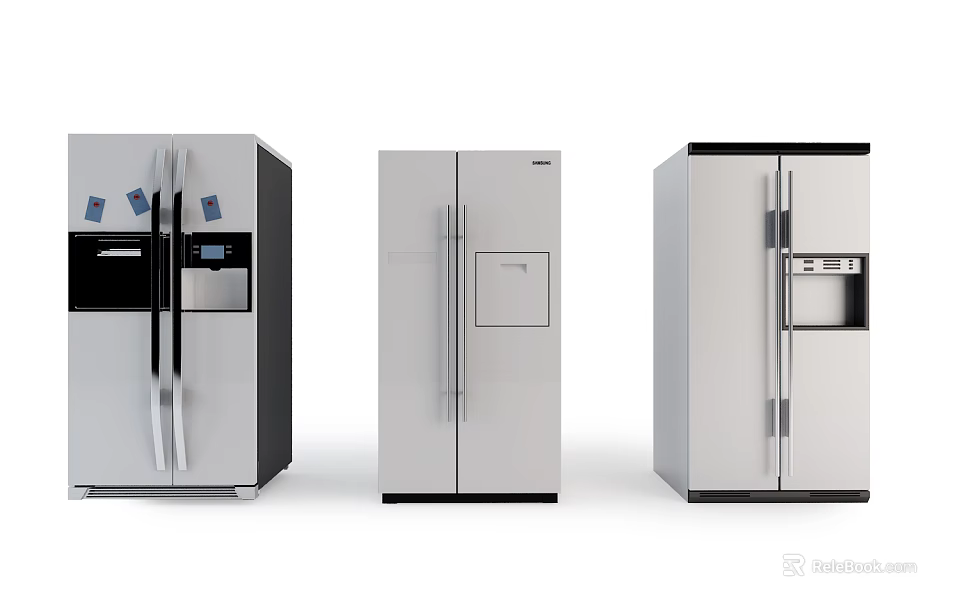 Three Modern Double Door Refrigerators With Stainless Steel Finish And Digital 3d model 
