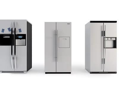 Three Modern Double Door Refrigerators With Stainless Steel Finish And Digital 3d model
