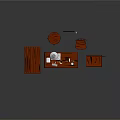 Wooden Interior Furniture Setup With Table Desk Chair Cabinet Lamp And TV