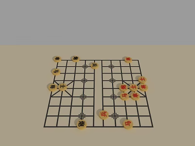 Chinese Chessboard Game Layout With Pieces And Character Markings On Grid 3d model