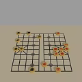 Chinese Chessboard Game Layout With Pieces And Character Markings On Grid
