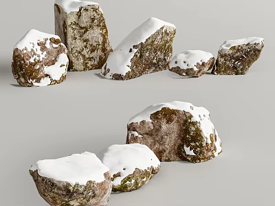 Natural Snow Covered Stones And Wood Elements With Textured Surfaces 3d model