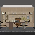 Modern Study Desk and Chair Combination Desk Green Plant Bookcase Table Lamp 3d model