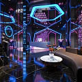 Modern KTV Interior Design Featuring Neon Lights Geometric Patterns And Marble Reception Desk 3d model