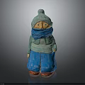 Cute Child Knitted Doll With Green Hat Blue Scarf And Red Shoes For Kids Play
