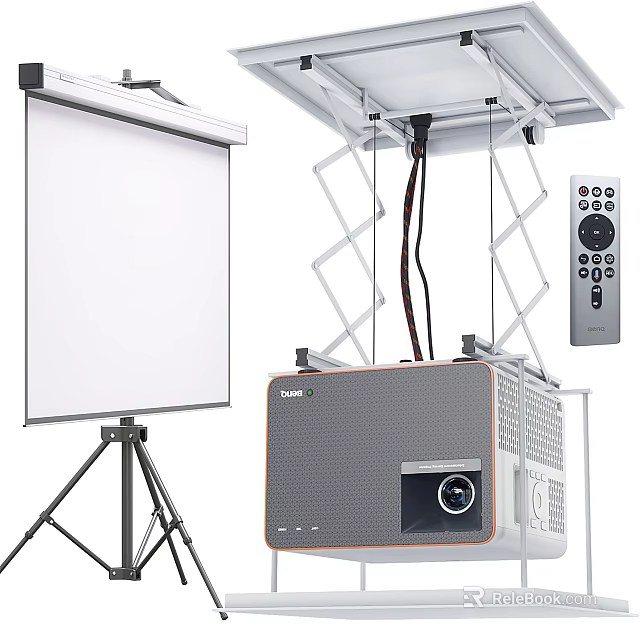 Professional Projection Monitoring Setup with Tripod Screen Projector Ceiling Mount and Remote Control 3d model 