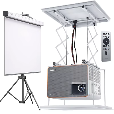Professional Projection Monitoring Setup with Tripod Screen Projector Ceiling Mount and Remote Control 3d model
