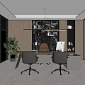Modern Office Interior Design With Large Windows Potted Plant Desk Office Chairs And Shelving