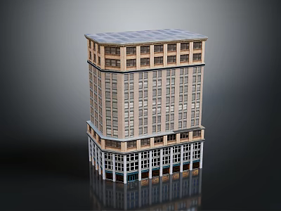 Cartoon Scenery Multi Story Building With Detailed Windows And Ground Floor Shop Fronts 3d model