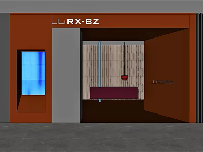Modern Shopping Mall Store With Brown Exterior LRX-BZ Signage Blue Window And Red Bench 3d model