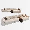 Beige Modern Sectional Sofa With Soft Throw Pillows And Brown Throw Blanket 3d model