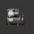 Stationary Air Compressor With Metal Tank Motor Hose And Warning Labels