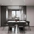 Modern Dining and Living Room Interior With Gray TV Wall Digital Clock And Dining Table