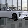 White Modern Electric Car Exterior Design With Sleek Body And Urban Building Background