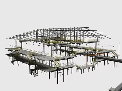 Public Facility Construction Site With Steel Structure Framework And Multi Level Platforms 3d model