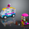 Lego Ice Cream Truck With Yellow Blue Ice Cream Sign Pink Umbrella Figures And Puppy