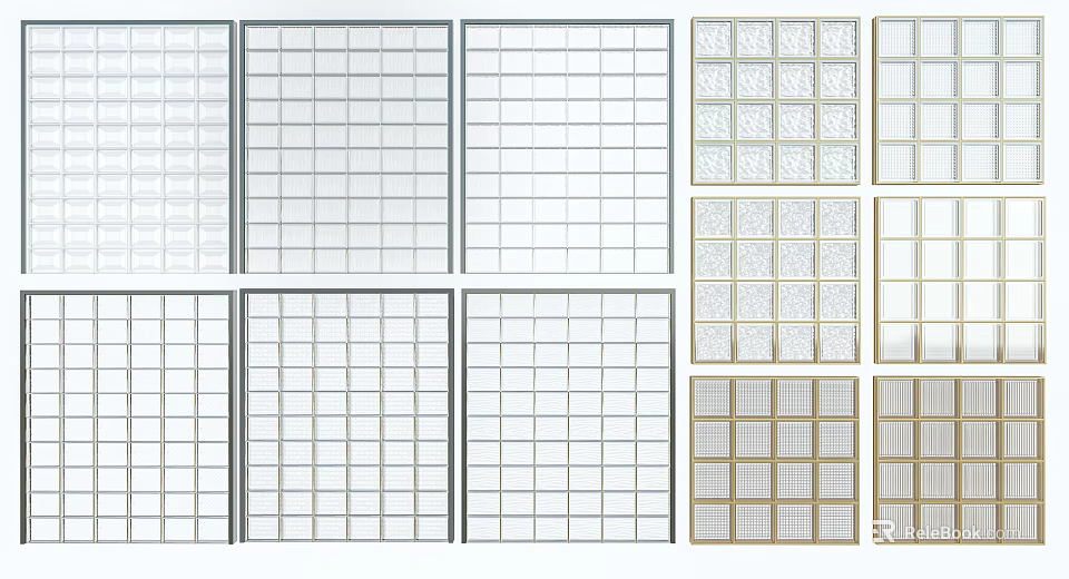 Various Styles of Glass Partition with Grid Design and Metal Frames 3d model 