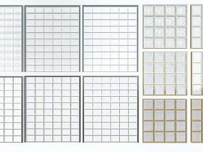 Various Styles of Glass Partition with Grid Design and Metal Frames 3d model