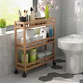 Bathroom Wooden Storage Shelf With Multiple Tiers Wheels And Toiletries Organizer