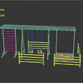 Outdoor Children's Playground Structure With Wooden Pergola Swings Climbing Ladder And Yellow Safety Railings