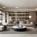 Modern Living Room Interior With Sofa Coffee Table Floor Lamp And Bookshelves