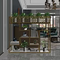 Golden Multi Tiered Lattice Flower Stand With Green Plants And Decorative Items