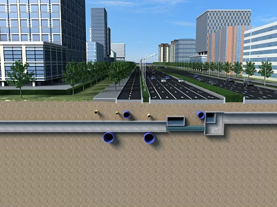 Urban Road Infrastructure With Underground Drainage Pipes And City Building Layout 3d model