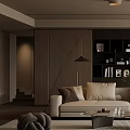 Modern Elegant Living Room Interior With Beige Sofa Wooden Bookshelves Floor Lamp Rug And Curtains