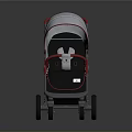 Stylish Baby Stroller With Gray Canopy Red Handle Comfortable Seat And Smooth Wheels
