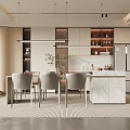 Modern Open Restaurant Interior With Marble Island Counter Dining Table And Chairs 3d model