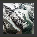 Stunning 3D Mountain Landscape with Snowy Peaks Glaciers and Green Valleys