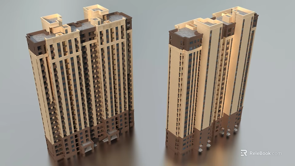 High Rise Residential Building With Modern Architectural Exterior And Balcony Design 3d model 