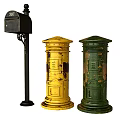Public Facility Mailboxes Including Black Yellow And Green Rusty Pillar Style Units