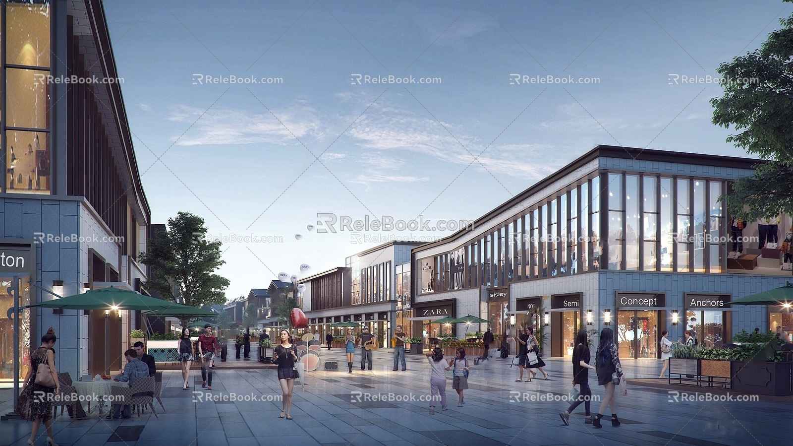 modern commercial street 3d model