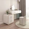 Elegant White Dressing Table with Gold Accents Drawers Mirror and Stool