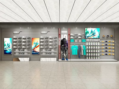 Modern Clothing Store Interior With Mannequin Clothing Displays Shoe Racks And Posters 3d model