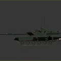 Military Green Tank with Long Cannon Tracks Turret and Antenna Features