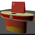 Elegant Red Display Cabinets With Golden Accents On Black Background