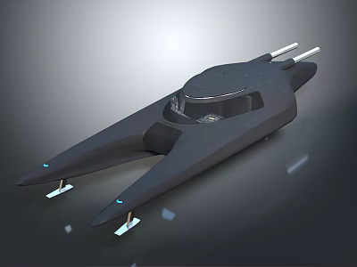 Sleek Black Fighter Jet with Twin Wings Blue Lights and Gray Gradient Background 3d model