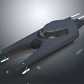 Sleek Black Fighter Jet with Twin Wings Blue Lights and Gray Gradient Background