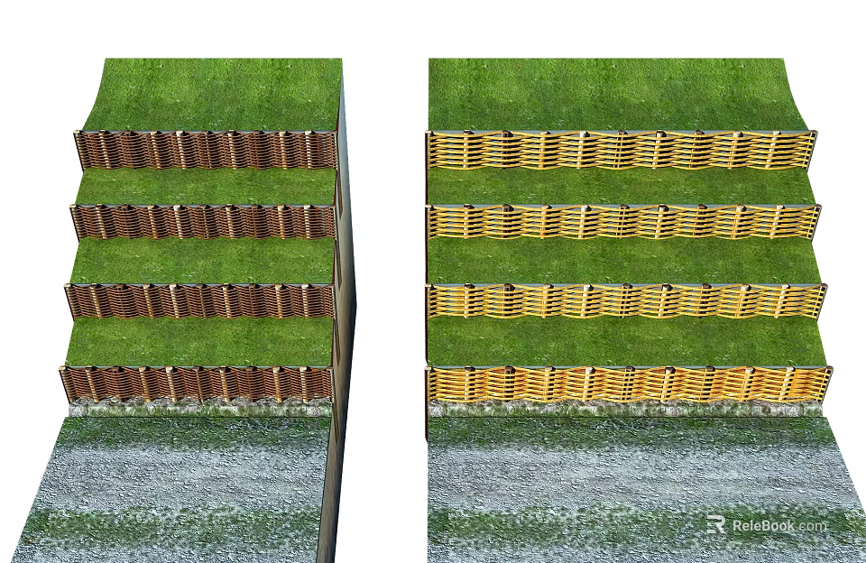 Road Facilities Featuring Multi Layered Colored Barriers And Green Grass Structure 3d model 